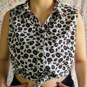 Vintage Sleeveless, Button-Up, Floral Shirt Size Large